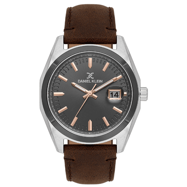 Relógio Analógico Masculino Daniel Klein Dk.1.14138-6 Premium Gents Pulseira de Couro Marrom/Prata/Preto