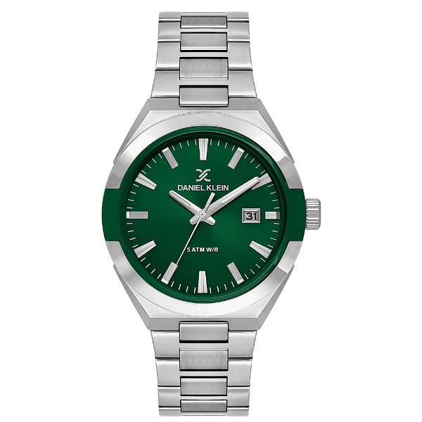 Relógio Analógico Masculino Daniel Klein Dk.1.14145-3 Premium Gents Pulseira de Aço Inoxidável Prata/Verde