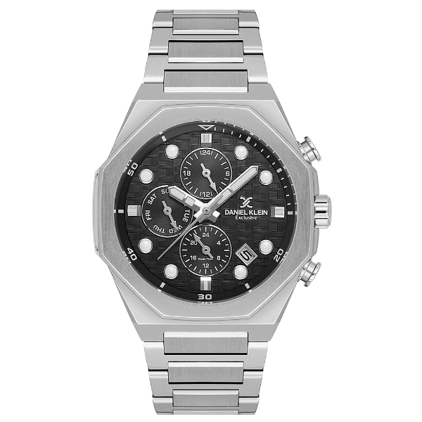 Relógio Analógico Masculino Daniel Klein Dk.1.14217-1 Exclusive Gents Pulseira de Aço Inoxidável Prata/Preto