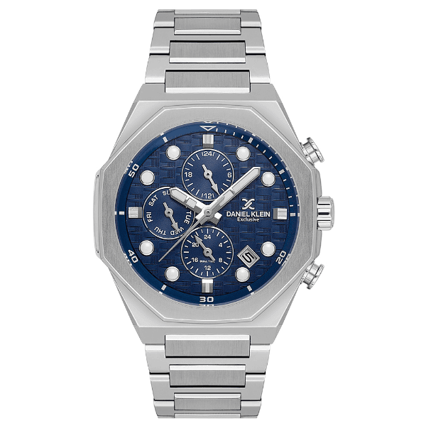 Relógio Analógico Masculino Daniel Klein Dk.1.14217-2 Exclusive Gents Pulseira de Aço Inoxidável Prata/Azul