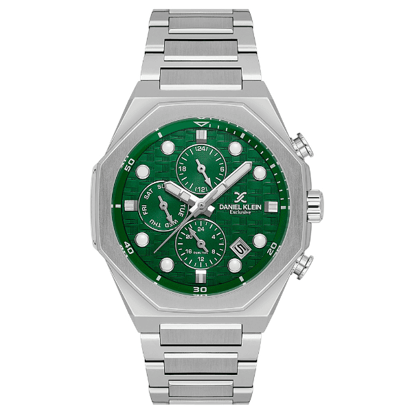 Relógio Analógico Masculino Daniel Klein Dk.1.14217-3 Exclusive Gents Pulseira de Aço Inoxidável Prata/Verde