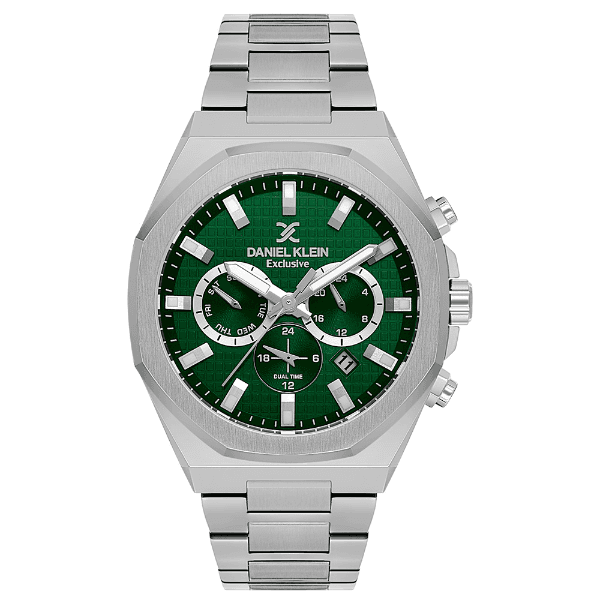 Relógio Analógico Masculino Daniel Klein Dk.1.14218-2 Exclusive Gents Pulseira de Aço Inoxidável Prata/Verde