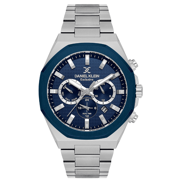 Relógio Analógico Masculino Daniel Klein Dk.1.14218-3 Exclusive Gents Pulseira de Aço Inoxidável Prata/Azul