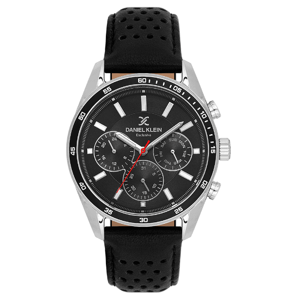 Relógio Analógico Masculino Daniel Klein Dk.1.14221-2 Exclusive Gent Pulseira de Couro Preto/Prata