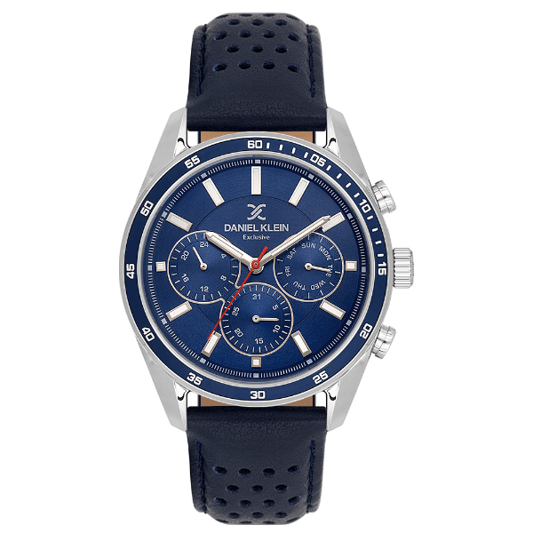 Relógio Analógico Masculino Daniel Klein Dk.1.14221-3 Exclusive Gent Pulseira de Couro Azul/Prata