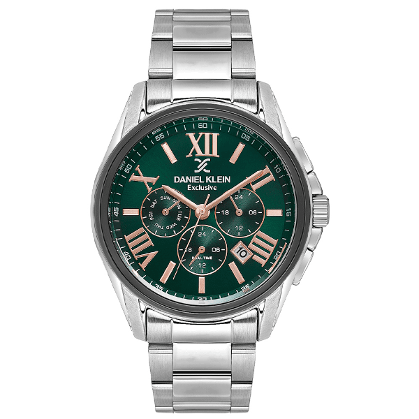 Relógio Analógico Masculino Daniel Klein Dk.1.14222-3 Exclusive Gents Pulseira de Aço Inoxidável Prata/Verde