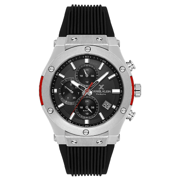 Relógio Analógico Masculino Daniel Klein Dk.1.14228-1 Exclusive Gent Pulseira de Silicone Preto/Prata