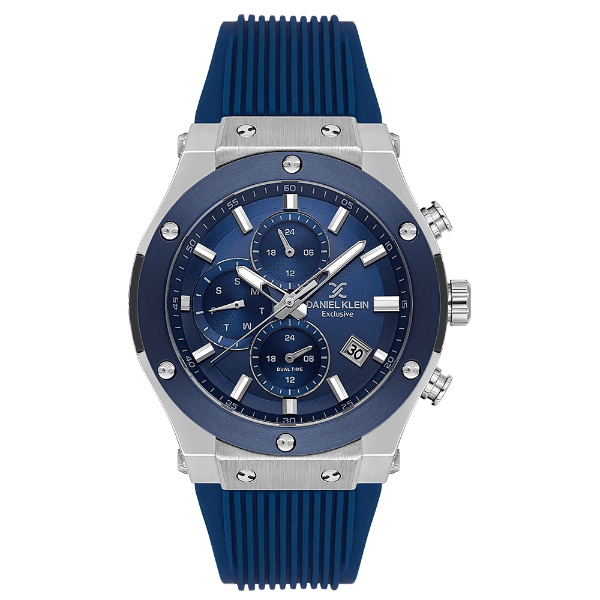 Relógio Analógico Masculino Daniel Klein Dk.1.14228-2 Exclusive Gent Pulseira de Silicone Azul/Prata