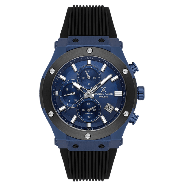 Relógio Analógico Masculino Daniel Klein Dk.1.14228-3 Exclusive Gent Pulseira de Silicone Preto/Azul