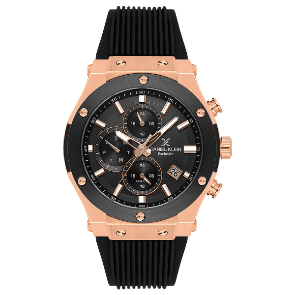 Relógio Analógico Masculino Daniel Klein Dk.1.14228-4 Exclusive Gent Pulseira de Silicone Preto/Rose Gold