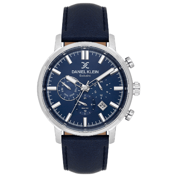 Relógio Analógico Masculino Daniel Klein Dk.1.14229-3 Exclusive Gent Pulseira de Couro Azul/Prata