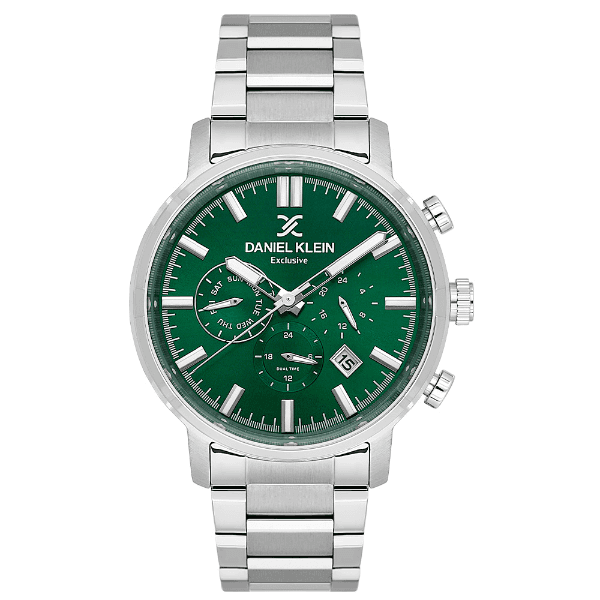 Relógio Analógico Masculino Daniel Klein Dk.1.14230-4 Exclusive Gents Pulseira de Aço Inoxidável Prata/Verde