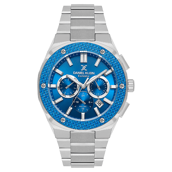 Relógio Analógico Masculino Daniel Klein Dk.1.14241-2 Exclusive Gents Pulseira de Aço Inoxidável Prata/Azul