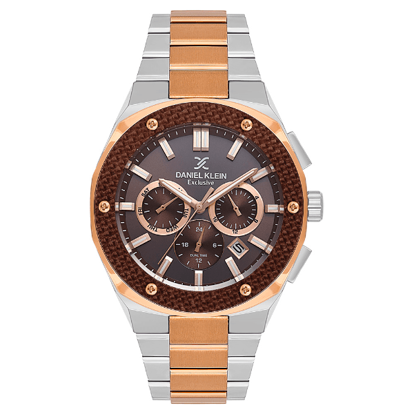 Relógio Analógico Masculino Daniel Klein Dk.1.14241-4 Exclusive Gents Pulseira de Aço Inoxidável Prata/Rose Gold/Marrom