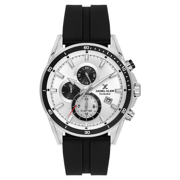 Relógio Analógico Masculino Daniel Klein Dk.1.14246-1 Exclusive Gent Pulseira de Silicone Preto/Prata/Branco
