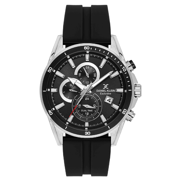 Relógio Analógico Masculino Daniel Klein Dk.1.14246-2 Exclusive Gent Pulseira de Silicone Preto/Prata
