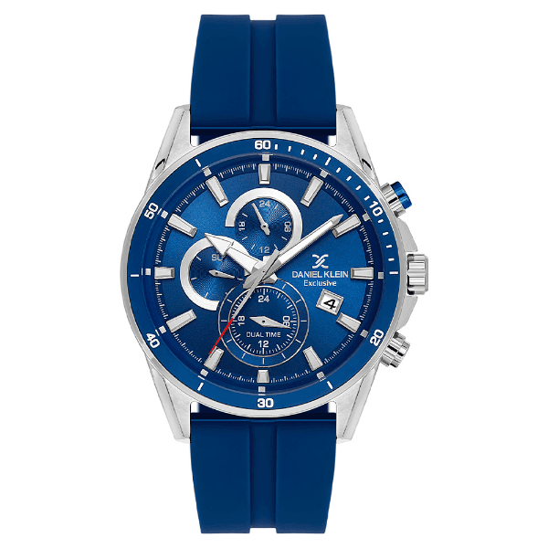 Relógio Analógico Masculino Daniel Klein Dk.1.14246-3 Exclusive Gent Pulseira de Silicone Azul/Prata