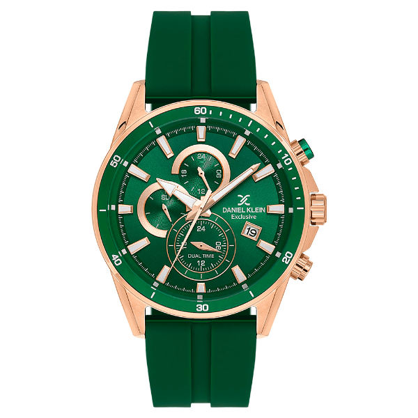 Relógio Analógico Masculino Daniel Klein Dk.1.14246-6 Exclusive Gent Pulseira de Silicone Verde/Rose Gold
