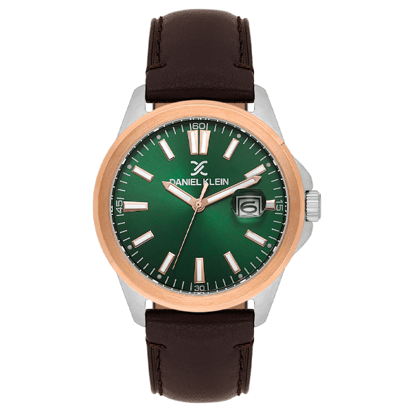 Relógio Analógico Masculino Daniel Klein Dk.1.14333-4 Premium Gents Pulseira de Couro Marrom/Prata/Verde/Ouro Rosé