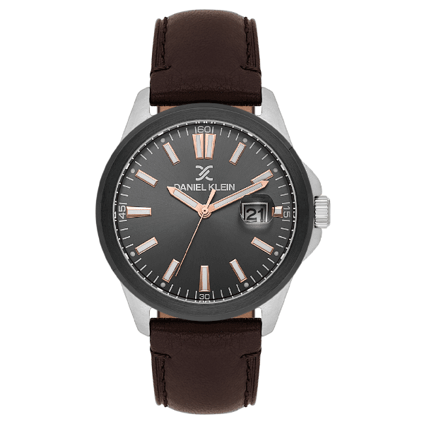 Relógio Analógico Masculino Daniel Klein Dk.1.14333-5 Premium Gents Pulseira de Couro Marrom/Prata/Preto