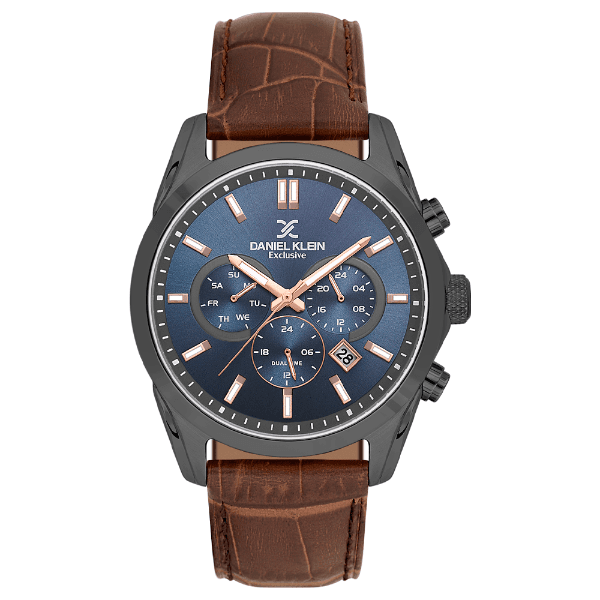Relógio Analógico Masculino Daniel Klein Dk.1.14344-6 Exclusive Gent Pulseira de Couro Marrom/Preto/Azul