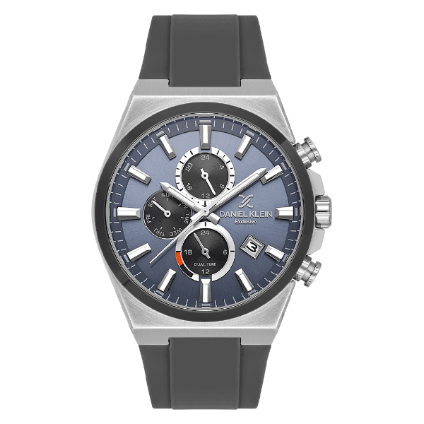Relógio Analógico Masculino Daniel Klein Dk.1.14348-3 Exclusive Gent Pulseira de Silicone Cinza/Prata/Azul