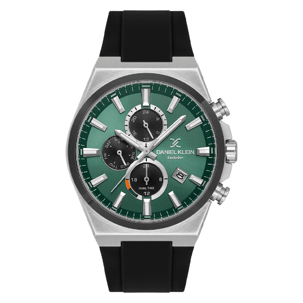 Relógio Analógico Masculino Daniel Klein Dk.1.14348-4 Exclusive Gent com Pulseira de Silicone - Preto/Prata/Verde