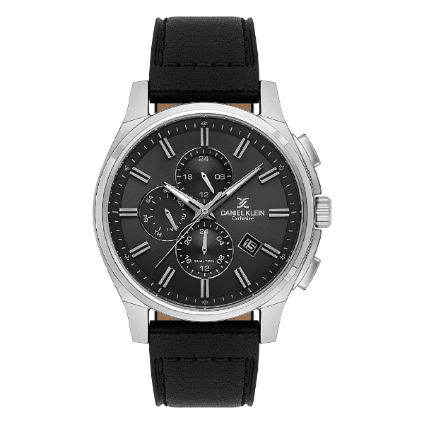 Relógio Analógico Masculino Daniel Klein Dk.1.14349-1 Exclusive Gent Pulseira de Couro Preto/Prata