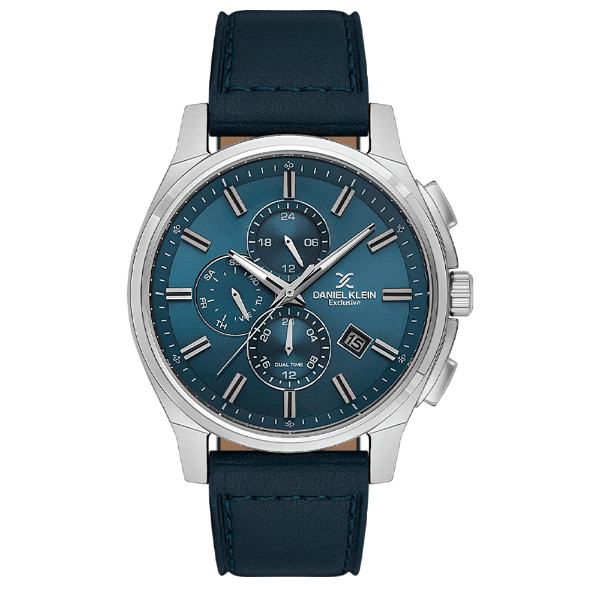 Relógio Analógico Masculino Daniel Klein Dk.1.14349-2 Exclusive Gent Pulseira de Couro Azul/Prata