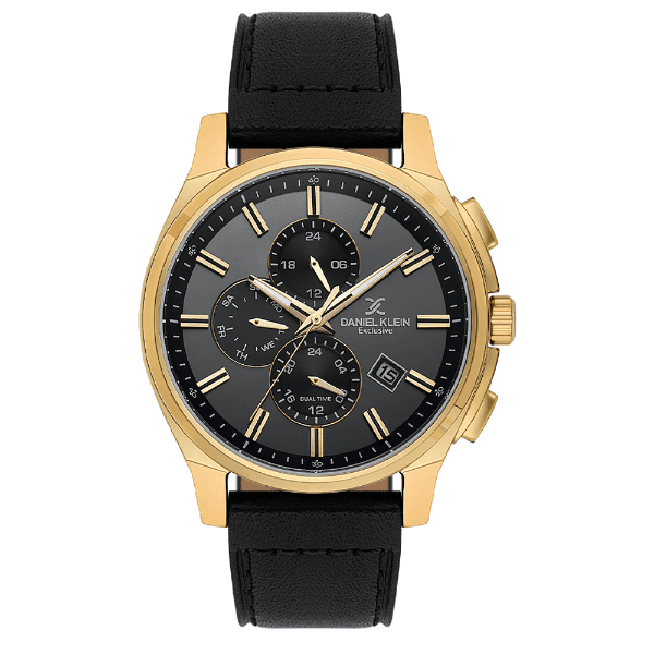 Relógio Analógico Masculino Daniel Klein Dk.1.14349-4 Exclusive Gent Pulseira de Couro Preto/Dourado