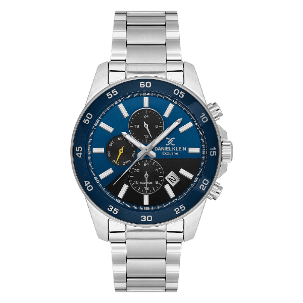 Relógio Analógico Masculino Daniel Klein Dk.1.14353-3 Exclusive Gents Pulseira de Aço Inoxidável Prata/Azul/Preto