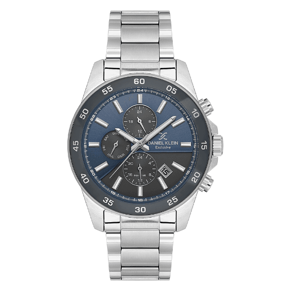 Relógio Analógico Masculino Daniel Klein Dk.1.14353-4 Exclusive Gents Pulseira de Aço Inoxidável Prata/Preto/Azul