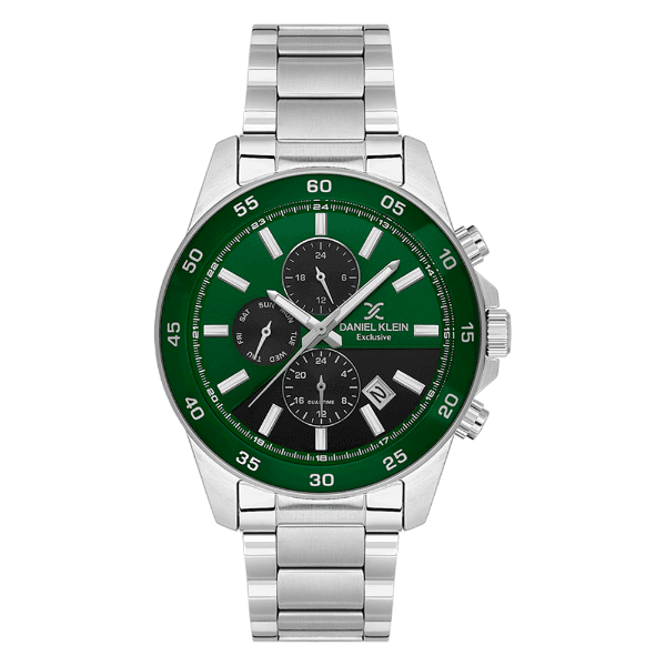 Relógio Analógico Masculino Daniel Klein Dk.1.14353-5 Exclusive Gents Pulseira de Aço Inoxidável Prata/Verde/Preto