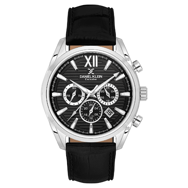 Relógio Analógico Masculino Daniel Klein Dk.1.14355-2 Exclusive Gent Pulseira de Couro Preto/Prata