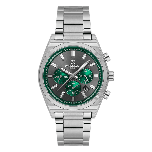 Relógio Analógico Masculino Daniel Klein Dk.1.14357-6 Exclusive Gents Pulseira de Aço Inoxidável Prata/Preto/Verde