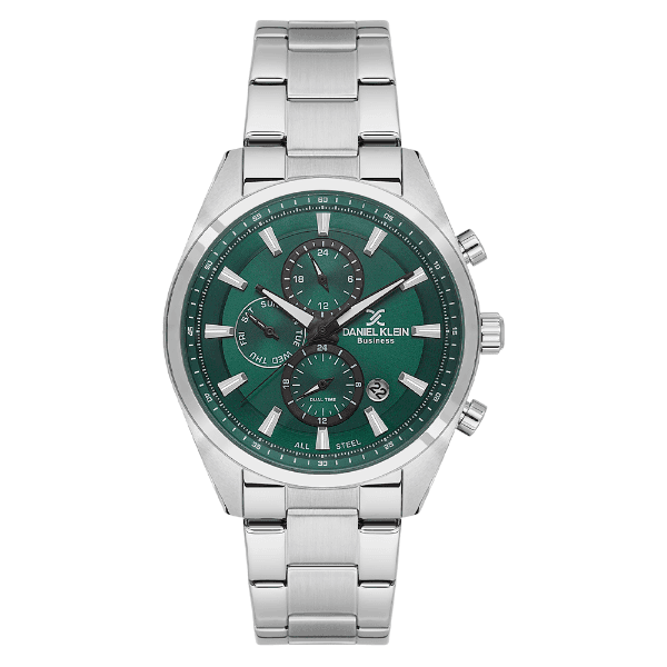 Relógio Analógico Masculino Daniel Klein Dk.1.14463-4 Business Gents Pulseira de Aço Inoxidável Prata Verde Preto