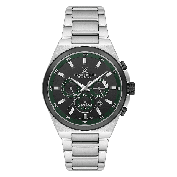 Relógio Analógico Masculino Daniel Klein Dk.1.14478-4 Business Gents Pulseira de Aço Inoxidável Prata/Preto/Verde