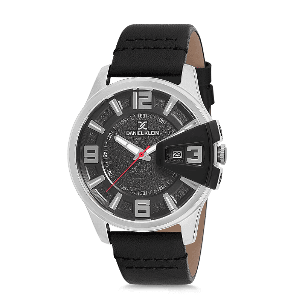 Relógio Analógico Masculino Daniel Klein Dk12161-5 Premium Gents Pulseira de Couro Genuíno Preto/Prata