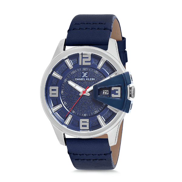 Relógio Analógico Masculino Daniel Klein Dk12161-6 Premium Gents Pulseira de Couro Genuíno Azul Prata