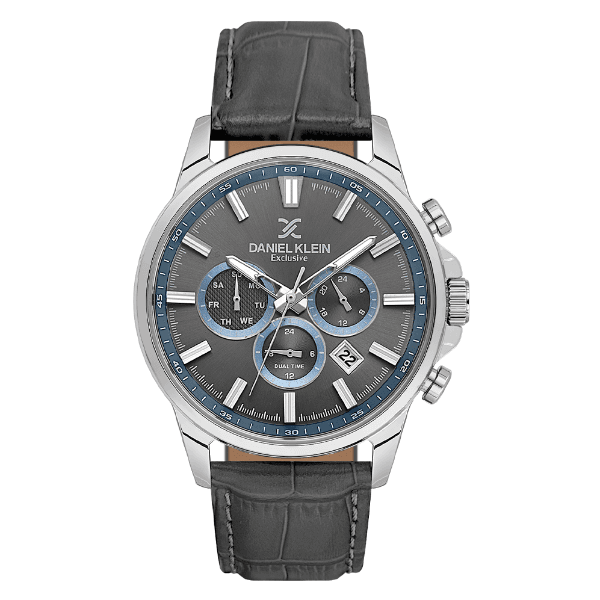 Relógio Analógico Masculino Daniel Klein Dk.6.14441-4 Exclusive Gent Pulseira de Couro Prata/Preto/Azul