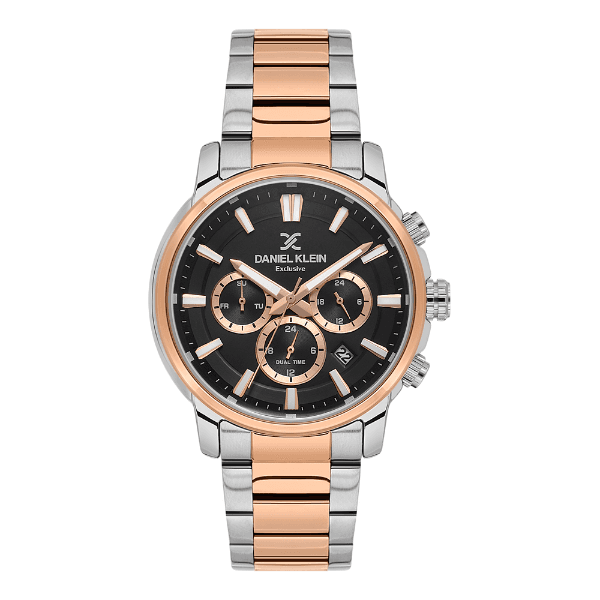 Relógio Analógico Masculino Daniel Klein Dk.6.14442-4 Exclusive Gents Pulseira de Aço Inoxidável Prata/Rose Gold/Preto
