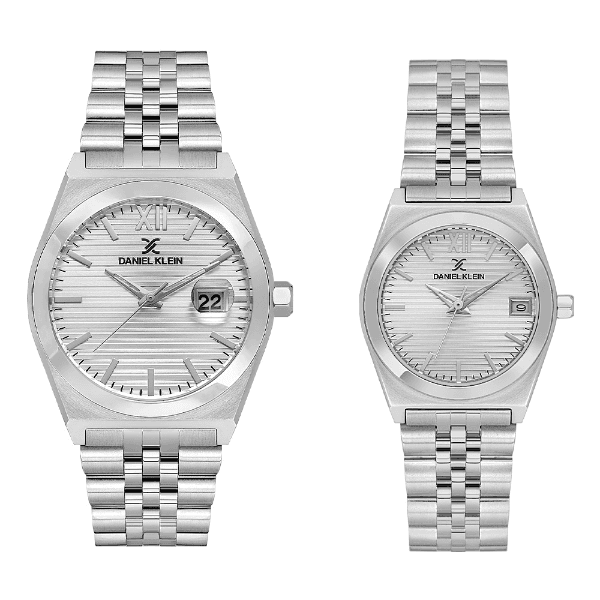 Relógio Analógico Daniel Klein Dk.1.14283-1 Pair Gent & Lady Pulseira de Aço Inoxidável Prata