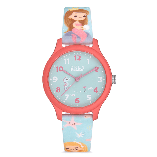 Relógio Analógico Daniel Klein Dk.1.12764-2 Dkln Kids Pulseira de Silicone Azul Claro/Coral