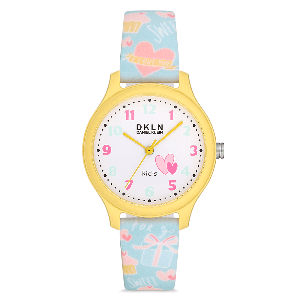 Relógio Analógico Infantil Daniel Klein Dk.1.12764-5 Dkln Kids Pulseira de Silicone Azul Claro/Amarelo