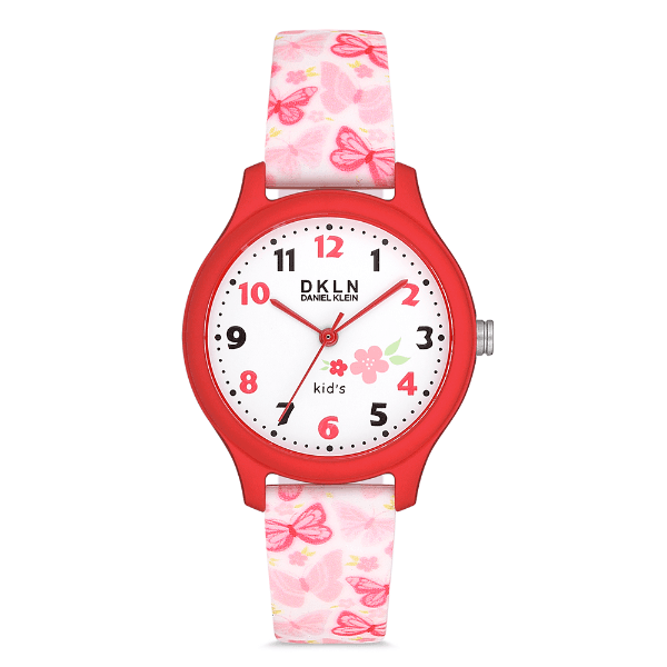 Relógio Analógico Infantil Daniel Klein Dk.1.12764-6 Dkln Kids Pulseira de Silicone Vermelho/Rosa