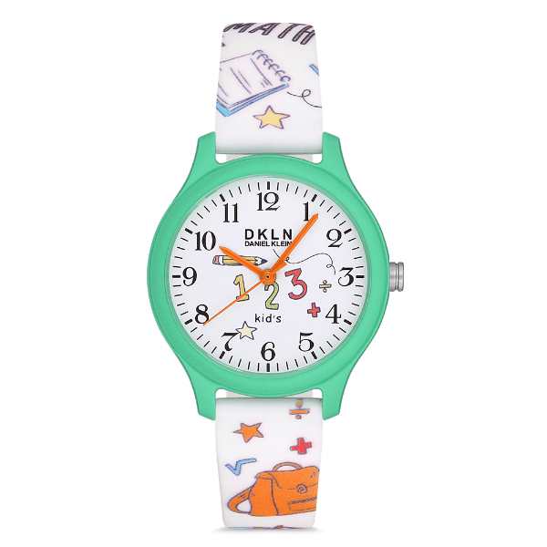 Relógio Analógico Infantil Daniel Klein Dk.1.12765-5 Dkln Kids Pulseira de Silicone Branco/Verde