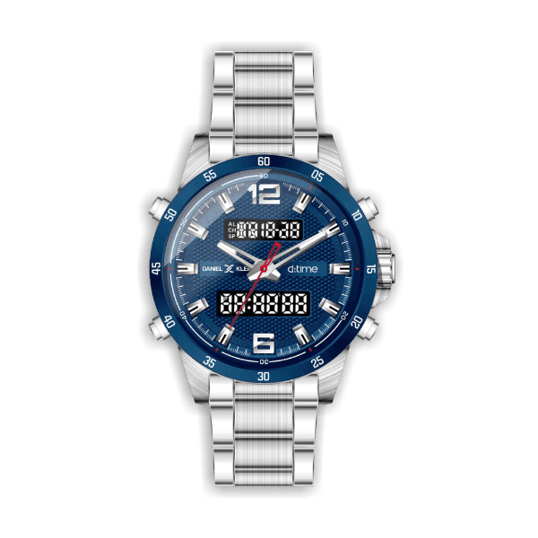 Relógio Digital Masculino Daniel Klein D:Time Dk.1.12408-3 Prata e Azul