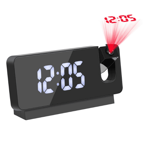 Relógio Geral Espelho Digital LED de Mesa com Projetor Alarme Temperatura Branco - Preto