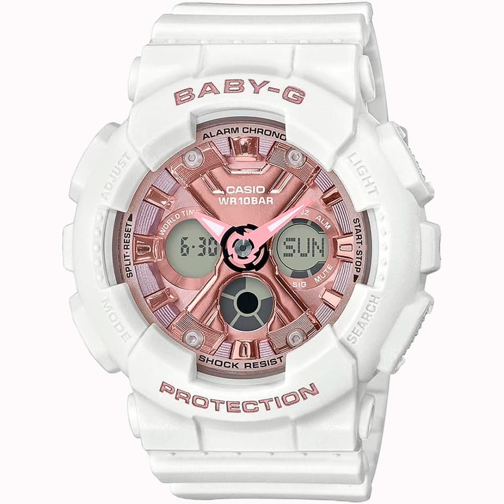 Relógio Feminino Casio Baby-G Ba-130-7A1DR Branco/Rosa Ouro