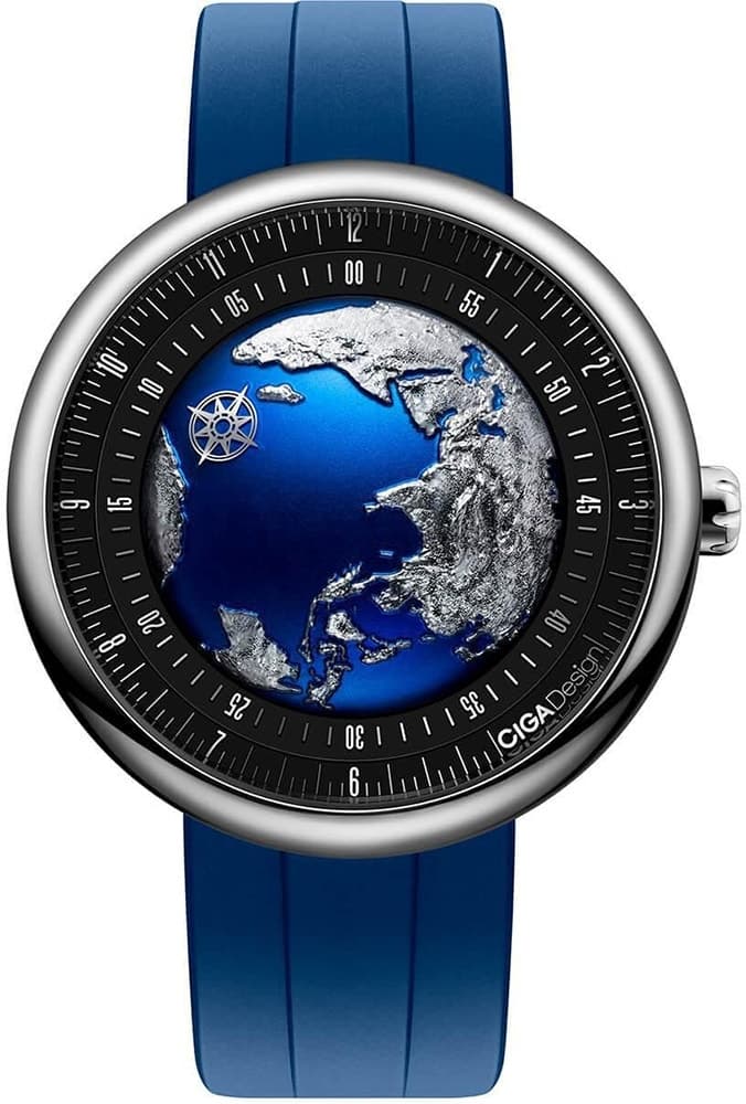 Relógio Masculino Ciga Design U038-Su01-6U U Series Blue Planet Ii Prateado/Azul